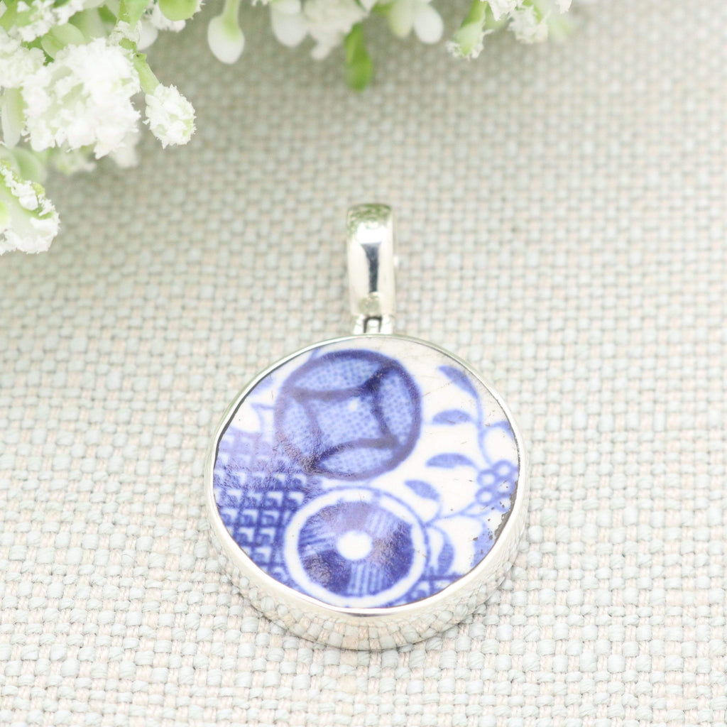 Hepburn and Hughes Upcycled Minton Pottery  | Small Circular Pendant | Sterling Silver